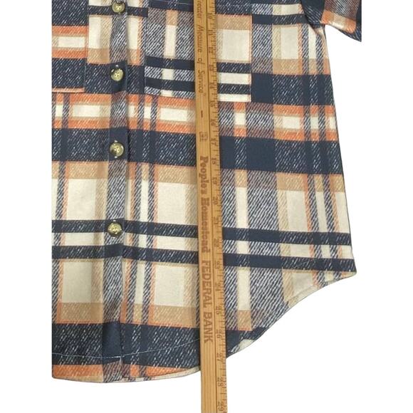 Betianro Womens Flannel Shirt Jacket Shacket Medium Navy Peach Cream Plaid - Picture 8 of 9